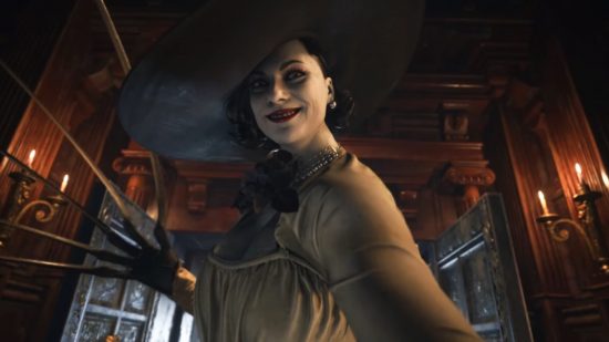Personajes de Resident Evil Village: la sonriente Lady Dimitrescu lista para atacar con sus garras